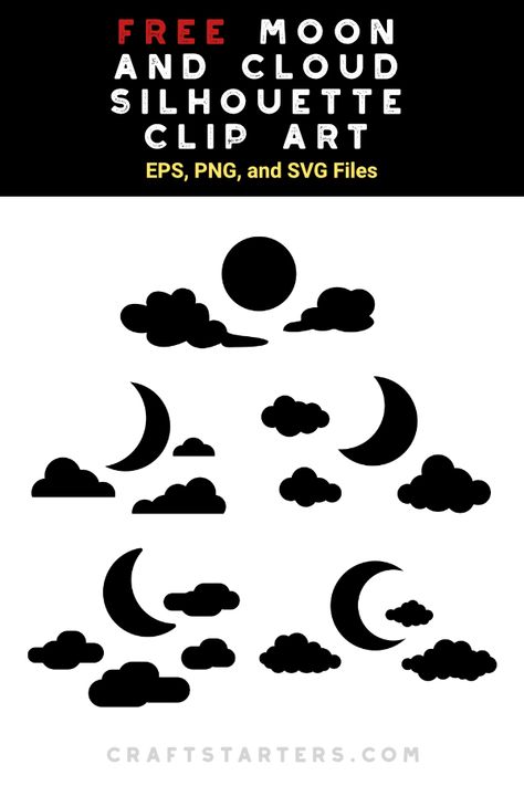 Moon And Stars Silhouette, Moon And Stars Svg Free, Moon Svg Free, Silhouette Images Free, Bat Project, Cloud Silhouette, Building Silhouette, Moon Artwork, Cricut Stencils