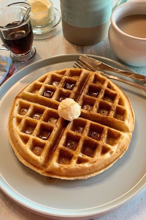 A Belgian waffle with butter and syrup on top. Pancakes Ideas, Pancake Ideas, Pancakes Muffins, Pancakes Fluffy, Buttermilk Waffles, Pancakes Vegan, Healthy Pancakes, Pancake Toppings, Pancakes From Scratch