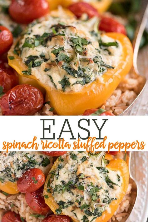 Ricotta Stuffed Peppers, Profile Recipes, Easy Stuffed Pepper Recipe, Vegetable Entrees, Vegan Stuffed Peppers, Vegetarian Stuffed Peppers, Easy Stuffed Peppers, Vegetarian Ideas, Orzo Recipes