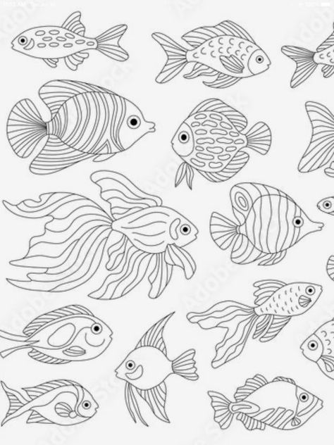 Sea Animal Drawings Easy, Fish Patterns Printable, Fish Outline Drawing, Sea Fish Drawing, Ocean Embroidery Patterns, Simple Fish Drawing, Fish Drawing Simple, Fish Outline, Fish Sketch