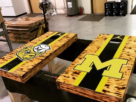 University of Michigan cornhole boards. #cornholeboards #chappellinvitational University Of Michigan Cornhole Boards, College Cornhole Boards Designs, Michigan Cornhole Boards, Desert Backyard, Cornhole Boards Designs, Parents Gifts, Corn Hole Diy, Boards Ideas, Virginia Commonwealth University