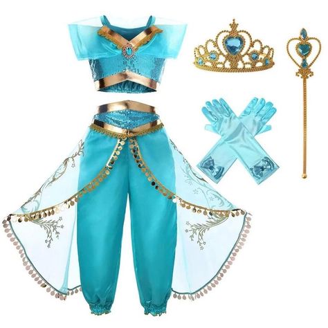 Disney Aladdin Inspired Jasmine Princess Costume Set Birthday | Etsy Aladdin Costume Kids, Arabian Princess Costume, Dress Up For Girls, Jasmine Halloween Costume, Princess Jasmine Dress, Aladdin Costume, Princess Jasmine Costume, Aladdin Princess, Halloween Princess