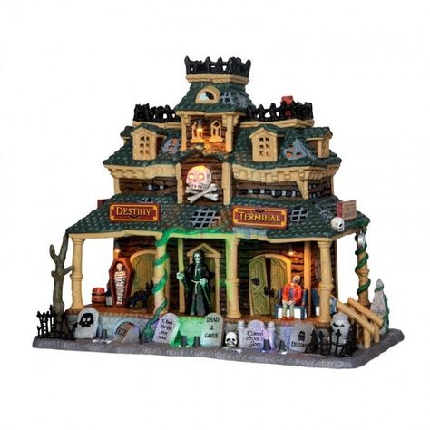 LEMAX Destiny Terminal - By Lemax Lemax Spooky Town Halloween Village, Lemax Halloween Village, Spooky Town Village, Lemax Halloween, Spooky Village, Halloween Fall Decorations, Halloween Village Display, Halloween Houses, Pumpkin Ornaments