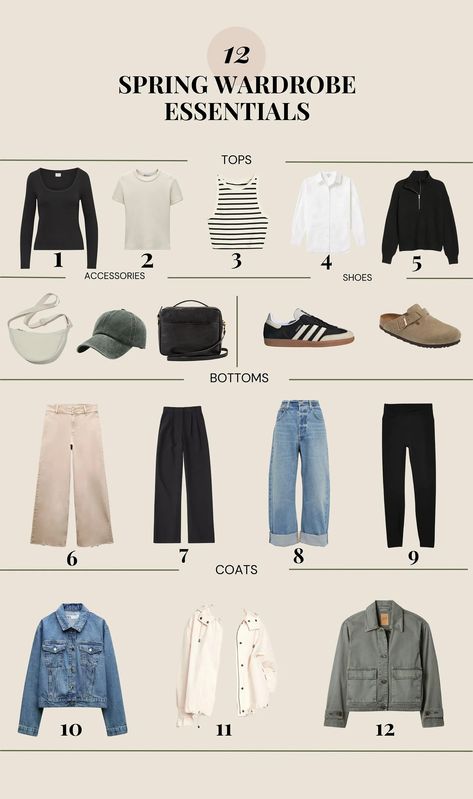 (100) 12 Clothing Wardrobe Essentials for Spring With 14 Printable Outfit Suggestions 10 Item Wardrobe Spring, Summer Dress Outfits 2024, Old Money Spring Capsule Wardrobe, Basic Soft-washed T-shirt For Spring, Spring Basic Everyday T-shirt, Clean Girl Spring Capsule Wardrobe, Spring Everyday Basic T-shirt, Basic Clothes Essentials, Summer Essentials Clothes