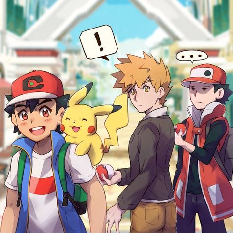 Pokemon Red Fanart, Gary Pokemon, Red Pokemon, Pokemon Trainer Red, Green Pokemon, Pokemon Red Blue, Pokemon Game Characters, Pokemon Blue, Pokemon Alola