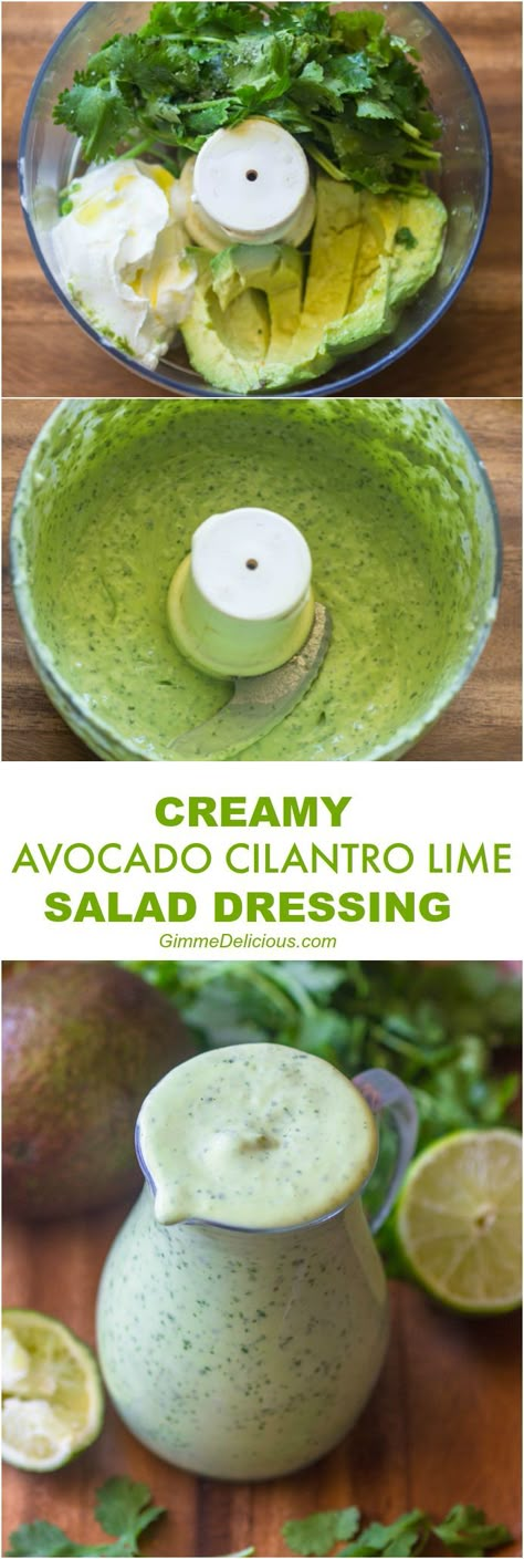 Healthy Creamy Avocado Cilantro Lime Dressing Avocado Cilantro Lime Dressing, Lime Salad Dressing, Lime Salad, Gimme Delicious, Sommer Mad, Resep Salad, Cilantro Lime Dressing, Makanan Diet, Lime Dressing