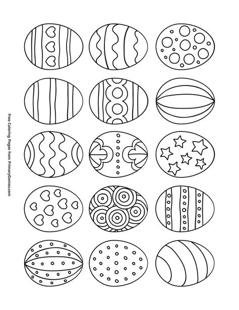 Free printable Easter Coloring Pages eBook for use in your classroom or home from PrimaryGames. Print and color this Easter Eggs coloring page. Easter Eggs Coloring, Påskeaktiviteter For Barn, Diy – Velikonoce, Free Easter Coloring Pages, Easter Egg Coloring, Egg Coloring Page, Egg Coloring, Easter Egg Coloring Pages, Easter Crafts For Toddlers