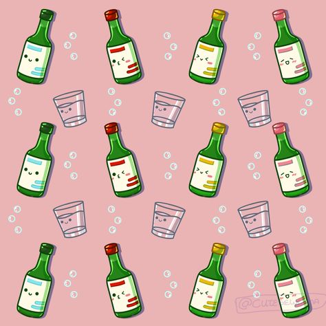 Alcoholic Drinks Aesthetic Drawing, Alcoholic Drinks Illustration, Soju Bottle Tattoo, Korean Illustration Aesthetic Wallpaper, Soju Wallpaper, Soju Drawing, Soju Illustration, Soju Sticker, Soju Tattoo