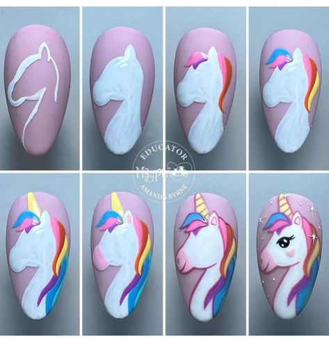 Unicorn Nails Designs, Cartoon Nail Designs, Unicorn Nail Art, Quick Nail Art, Dragon Nails, Fancy Nail Art, Animal Nail Art, Art Deco Nails, Nail Drawing