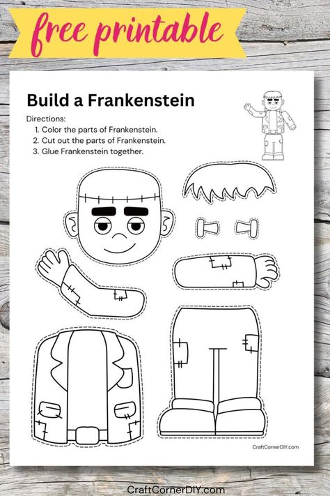 build a frankenstein craft Preschool Frankenstein Craft, Build A Frankenstein Printable, Frankenstein Bulletin Board Ideas, Frankenstein Craft Preschool, Frankenstein Crafts Preschool, Free Printable Halloween Crafts, Frankenstein Activities, Frankenstein Crafts For Kids, Frankenstein Drawing Easy