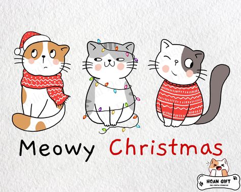 Cute Christmas Cat Drawing, Cute Christmas Cat Art, Meowy Christmas Wallpaper, Cats And Christmas Trees Funny, Cat Christmas Cards, Cat Christmas Meme, Money Save, Cat Png, Christmas Text