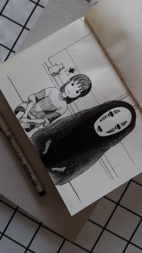 anime fanart, sketch, ink sketch, aesthetic sketch, spirited away, no face, ghost Illusion Tattoo, Optical Illusion Tattoos, Illusion Tattoos, Optical Illusion Tattoo, Animation Art Sketches, Cool Pencil Drawings, Art Sketches Pencil, Sketchbook Art Journal, Easy Drawings Sketches