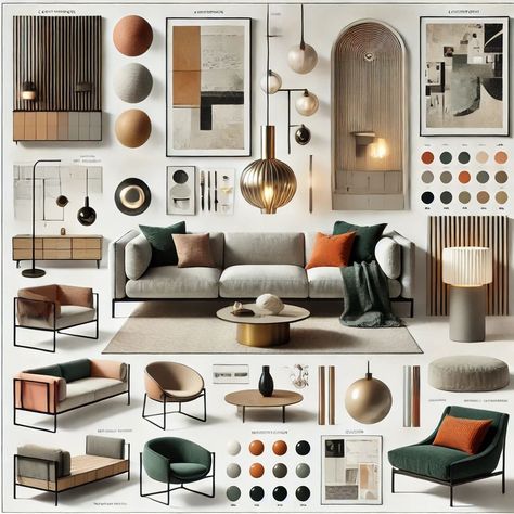 Modern Design Mood Board, Material Mood Board Interior Design, Presentation Furniture Design, English Bond, Contemporary Interior Design Living Room, Mood Board Layout, Interior Design Presentation Boards, Mood Board Living Room, Materials Board Interior Design