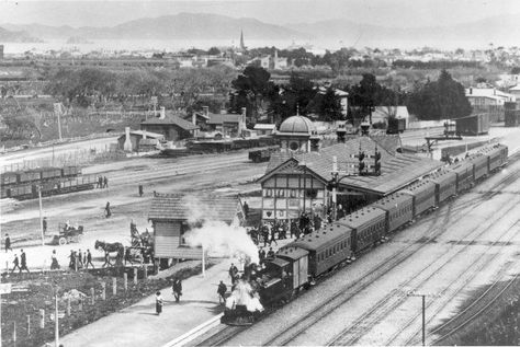 Lower Hutt Railway Station c1910 Lower Hutt, Wellington New Zealand, National Library, Steam Train, The Collective, Steam Trains, 1 Of 1, Railway Station, Street Scenes