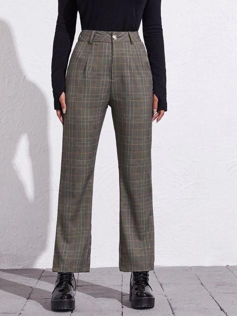 Grey Academia Outfit, Grey Plaid Pants Outfit, Grey Trousers Outfit Women, Plaid Trousers Outfit, Patterned Pants Outfit, Grey Trousers Outfit, Dark Academia Pants, Grey Pants Outfit, Plaid Pants Outfit