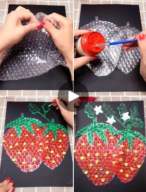 Bubble Wrap Art Projects, Bubble Wrap Art For Kids, Strawberry Crafts For Kids, Fruit Art Projects, Bubble Wrap Art, Strawberry Crafts, Vegetable Painting, Strawberry Art, Art Fruit