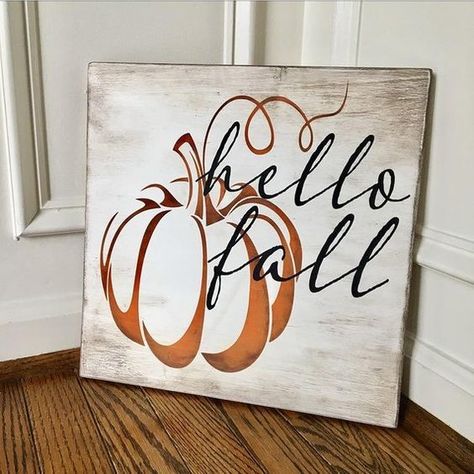 A lovely idea for a fall sign! Hello Fall Sign, Fall Wood Signs, Rustic Wooden Sign, Fall Sign, Fall Deco, Wood Paint, Fall Projects, Fall Signs, Happy Fall Y'all