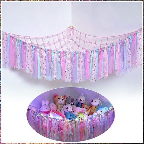 Stuffed Animal Net or Hammock with LED Light, FIOBEE Toy Hammock Hanging Stuffed Animal Storage Organizer Holder Room D cor w Hanging Stuffed Animals, Stuffed Animals Storage, Animal Hammock, Stuffed Animal Net, Stuffed Animal Holder, Stuffed Animal Hammock, Toy Net, Toy Hammock, Wall Hanging Designs