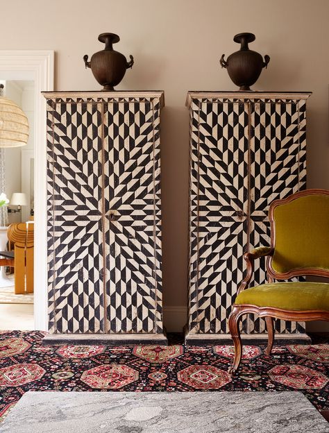 David Netto, Pierre Frey Fabric, Painted Cupboards, Timeless Home, London Flat, Vintage Chairs, Reception Rooms, Cool Rooms, Architectural Digest