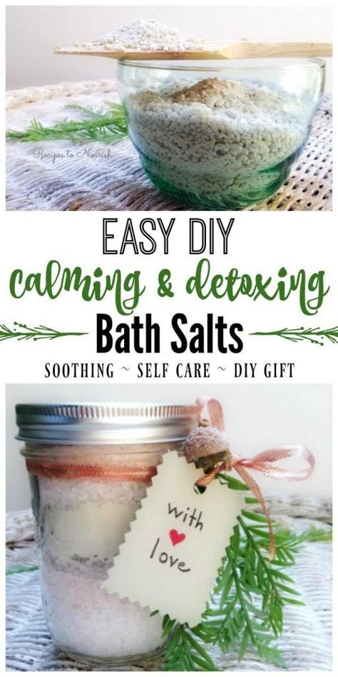 DIY Calming Detoxing Bath Salts ... everyone needs a little extra pampering, these bath salts help soothe the body plus detox too. | Recipes to Nourish | Self care | Homemade bath salts | Calming bath salts | Natural living | Natural body care | Natural skincare | Easy DIY bath salts | Epsom salt bath | Clay baths | Dead sea salts | Holiday gifts | DIY holiday gifts | DIY skincare || #bathsalts #calmingbathsalts Diy Gifts Ideas, Divine Magic, Natural Body Detox, Salt Detox, Bath Salts Recipe, Bath Detox, Bath Salts Diy, Natural Beauty Treatments, Salt Bath