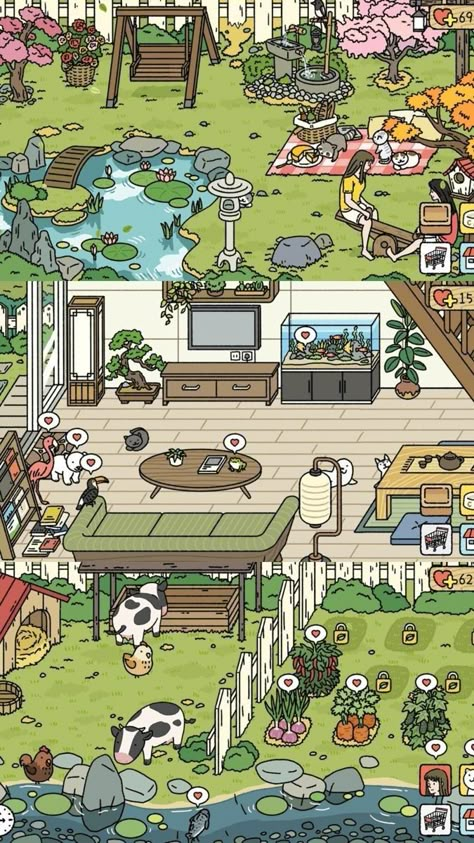 Adorable Home Decor Game, Casa Adorable Juego Ideas, Adorable Home Game Ideas, Adorable Home Game Design Ideas, Deco Neko, Cosy Games, Boba Story, Adorable Home Game, Idle Game