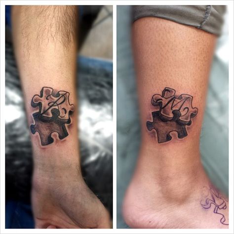 puzzle pieces Puzzle Piece Tattoos, Jigsaw Tattoo, Tattoo For My Son, Puzzle Piece Tattoo, Couple Tattoos Unique Meaningful, Puzzle Tattoos, Best Couple Tattoos, Tattoos Matching, Mother Daughters