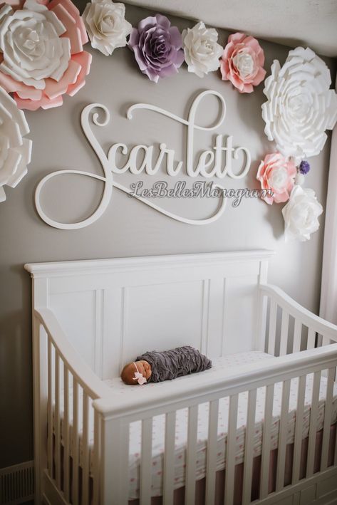 "Wood Name Cutout - Custom Name Sign Wall Hanging - Nursery Name Decor - Scarlett Name for Nursery - First and Middle Name  Wooden name signs are perfect for your nursery décor, home décor, dorm room, etc. They can hang over a bed, crib, mantle, couch, anywhere. Since this is a custom font, previews and font approval are given after purchasing the name sign. This script font offers great versatility with several upper and lower-case letter styles with and without flourishes to make your own uniq Crib Name Sign, Nursery Name Decor, Boys Crib, Special Gifts For Mom, Nursery Name Sign, Wood Name Sign, Wooden Name Signs, Girl’s Room, Baby Name Signs