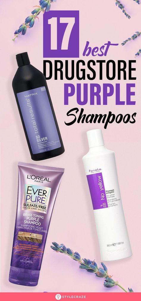 17 Best Drugstore Purple Shampoos: Purple shampoos contain purple pigments that help neutralize brassy tones from blonde hair. They work on the principle that colors on the opposite ends of the color wheel balance each other – blue for orange and purple for yellow. #Beauty #BeautyHacks #PurpleShampoo #Haircare Best Purple Shampoo Blondes, Purple Hair Toner, Purple Shampoo Before And After, Best Drugstore Toner, Best Blonde Shampoo, Purple Shampoo For Blondes, Toner For Blonde Hair, Best Purple Shampoo, Black Shampoo