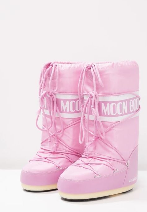 Pink Moon Boots, Dr Shoes, Pink Snow, Moon Boot, Funky Shoes, Pink Moon, Moon Boots, Swag Shoes, Winter Aesthetic