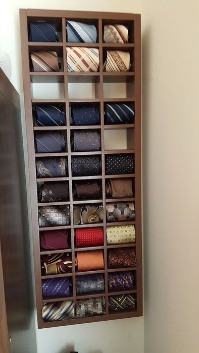 Wall Mount Rolled Neck Tie Display: 4 Steps (with Pictures) Mens Closet Organization, Tie Display, Sun Pics, Tie Storage, Tie Hanger, Tie Organization, Tie Rack, Closet Renovation, Wall Mounted Desk