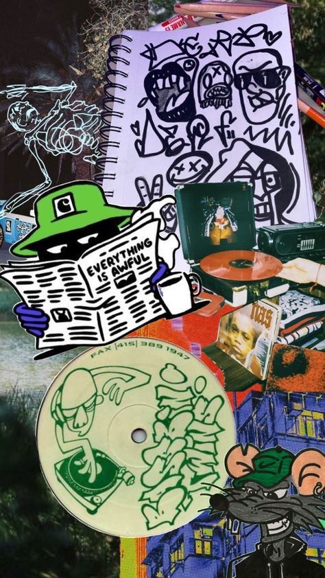 #moodboard #aesthetic #sketch #hiphop #rap #vinyl #carharrtwip #dj #mfdoom Chill Rap Aesthetic, Rap Studio Aesthetic, Dj Moodboard, Hiphop Music Aesthetic, 90s Hip Hop Aesthetic Art, Hiphop Aesthetics, Hiphop Collage Art, Hiphop Vinyl Aesthetic, Hiphop Elements