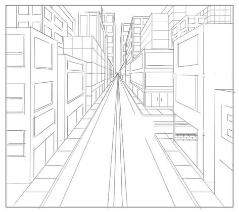 One Point Perspective Drawing Street, Street One Point Perspective, Perspective Sketching, 1 Point Perspective Drawing, Perspective Drawings, Perspective Lessons, 1 Point Perspective, High School Art Lesson Plans, Perspective Sketch