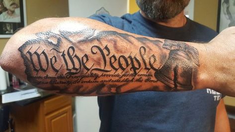 60+ unique We The People tattoo designs that will make your heart beat to the rhythm of the national anthem. Find out their meanings and choose the best idea! We The People Tattoos, Ancora Tattoo, People Tattoos, Patriotic Tattoos, Army Tattoos, Military Tattoos, Forarm Tattoos, Half Sleeve Tattoos For Guys, Full Sleeve Tattoos