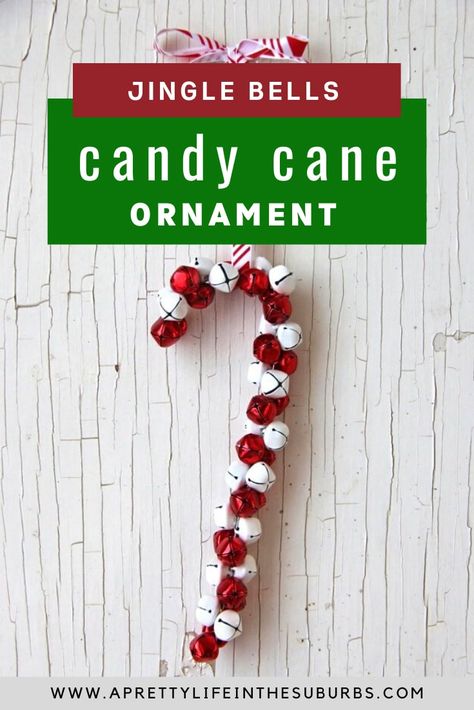 Put on some Christmas carols, make hot chocolate, gather the kids and make this super simple DIY Candy Cane Jingle Bell Ornament!  So simple and easy to make!! Bell Ornaments Diy, Jingle Bell Ornaments, Diy Christmas Ornaments Rustic, Jingle Bell Crafts, Diy Candy Cane, Childrens Christmas Crafts, Ornaments Diy Kids, Beaded Ornaments Diy, Christmas Ornaments Easy