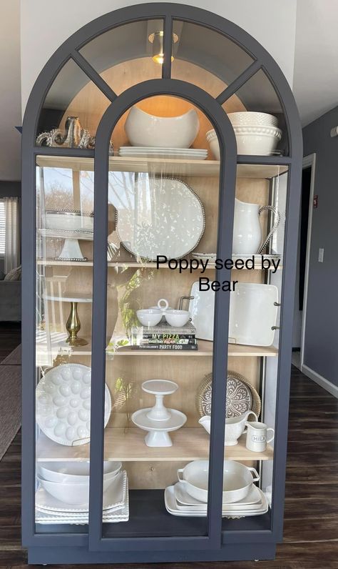 China Cabinet Mirror Glass, Curved Glass Cabinet, Ventana Glass Display Cabinet, Gothic Curio Cabinet, Black Display Cabinet, Glass Curio Cabinets, Antique Curved Glass Display Cabinet, Dining Room Cabinet, Home Decor Shelves