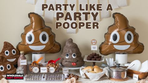 Unicorn Fantasy Party | Party Ideas & Activities by Wholesale Party Supplies Poop Party Ideas, Poop Birthday Party, Emoji Party Ideas, Poop Emoji Party, Potty Party, Toilet Cake, Poop Party, Party Ideas Activities, Party Pooper