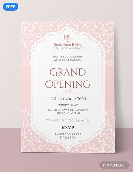 Get this elegant and wonderful invitation card template that is free for download. Perfect for an upcoming hotel opening event. This makes use of high-quality layouts and designs to be edited and customized. Hotel Opening Invitation Card, Hotel Invitation Card, Home Inauguration Invitation Card, Shop Inauguration Invitation Card, Inauguration Invitation Card, Event Invite Design, Inauguration Invitation, Opening Invitation Card Design, Shop Opening Invitation Card