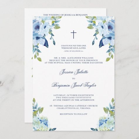 Juliette Floral Dusty Blue Catholic Wedding Invitation  Zazzle Christian Wedding Invitation Wording, Catholic Wedding Invitations, Christian Wedding Invitation, Christian Wedding Invitations, Christian Wedding Cards, Formal Wedding Invitation, Dusty Blue Wedding Invitations, Palm Tattoos, Formal Wedding Invitations