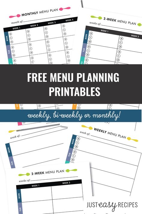 Free Meal Plan Printables - Just Easy Recipes Meal Planning Binder Printables Free, Meal Plan Pdf Free Printables, Meal Plan Calendar Printable Free, Menu Planning Printable Free, Meal Plan Template Printable Free, Family Meal Calendar, Monthly Meal Planning Printable, Free Printable Meal Planner Templates, Meal Planning Chart