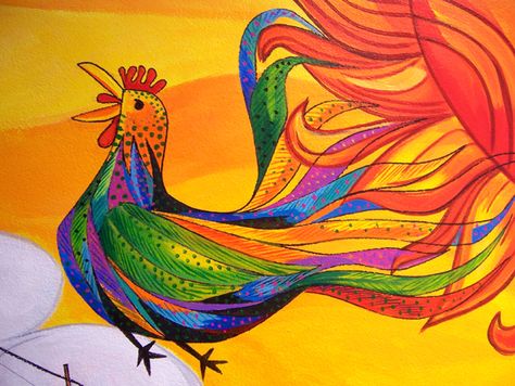 The Polychromatic evolution of the Tropical Rooster! | Jorge Luis ... Polychromatic Painting, Sunny Sky, The Rooster, Hand Embroidery Design Patterns, Hand Embroidery Design, Mural Painting, The Rainbow, Painting Techniques, Art For Kids