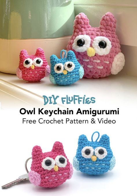 Mini Owl Keychain Amigurumi (Free Crochet Pattern) Diy Fluffies, Kat Haken, Owl Crochet, Owl Crochet Patterns, Owl Keychain, Easy Crochet Baby Blanket, Crochet Keychain Pattern, Crochet Owl, Owl Patterns