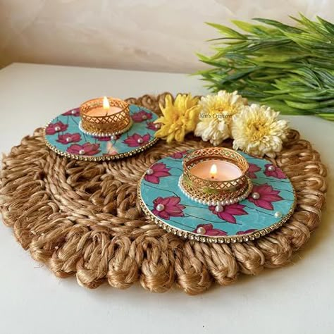 Tea Light Holders for Diwali Diwali Candle Decoration, Indian Decor Diy, Diyas Diwali, Diwali Candle Holders, Diwali Diyas, Ceramics Bowls Designs, Diya Decoration Ideas, Diwali Diya Decoration, Canvas Art Gifts