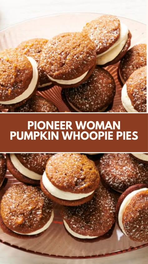 This delicious Pioneer Woman Pumpkin Whoopie Pie recipe is a quick and easy treat perfect for fall. With its creamy marshmallow filling and soft, spiced cookies, it’s a delightful dessert that you can make using common ingredients. Enjoy these sweet bites at any gathering or cozy night in! Pioneer Woman Recipes Desserts, Pumpkin Whoopie Pie, Pioneer Woman Desserts, Pumpkin Whoopie Pie Recipe, Whoopee Pie, Pioneer Kitchen, Marshmallow Filling, Spiced Cookies, Easy Pumpkin Dessert