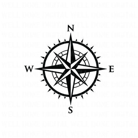 Nautical Compass Star Nautical Star Compass Tattoo, Compass And Stars Tattoo, Star Compass Tattoo, Compass Svg, Sticker Cricut, Compass Star, Rose Svg, Nautical Star, Star Tattoo Designs