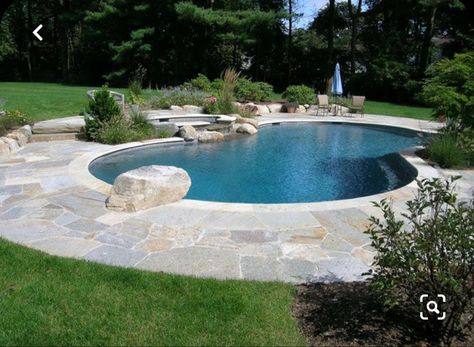 Pool Landscapes, Stone Pool Deck, Kidney Shaped Pool, Pools Backyard Inground, Stone Pool, Pool Renovation, Pool Remodel, Pool Installation, Backyard Pool Landscaping