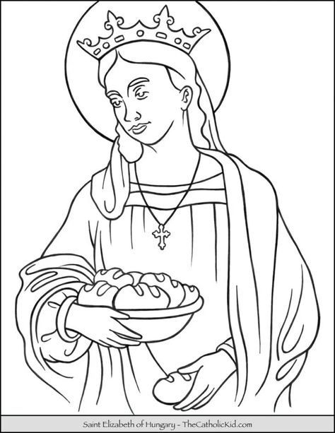 Saint Coloring Pages Free Printable, Catholic Drawings, St Brigid Of Ireland, St Elizabeth Of Hungary, Saint Elizabeth Of Hungary, Elizabeth Of Hungary, Liturgical Calendar, St Rose Of Lima, Saint Coloring