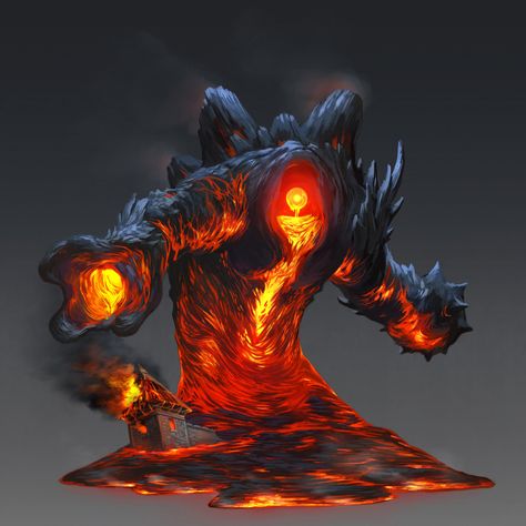 Lava elemental Lava Golem, Monster Concept Art, Fantasy Monster, Monster Design, Creature Concept Art, Art Video, 판타지 아트, Creature Concept, Monster Art