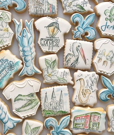 Mardi Gras Cookie, Mardi Gras Cookies, Italian Fig Cookies, Crawfish Pie, Bridal Shower Theme Ideas, Fig Cookies, Watercolor Cookies, Painted Cookies, Louisiana Mardi Gras