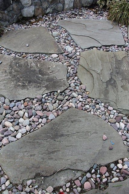 Outdoor Walkway 88 Rock Walkway, Flagstone Path, River Rock Landscaping, Outdoor Walkway, Walkway Ideas, Gravel Patio, Flagstone Patio, Garden Stepping Stones, Garden Walkway