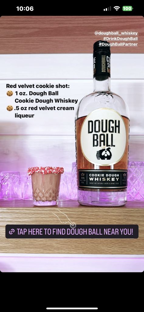 Doughball Whiskey Recipes, Cookie Dough Whiskey Recipes, Cookie Dough Whiskey Drinks, Dough Ball Whiskey Recipes, Cookie Dough Whiskey, Cookie Shots, Whiskey Recipes, Yummy Alcoholic Drinks, Red Velvet Cookies